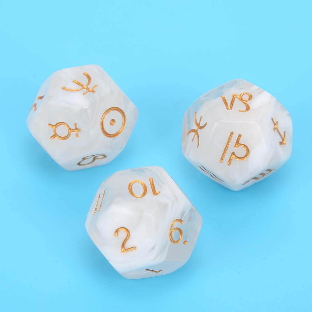 3 Peças Dados de Adivinhação de Resina Entretenimento para Reunião de Festa Dados de Astrologia Tarot de 12 Lados