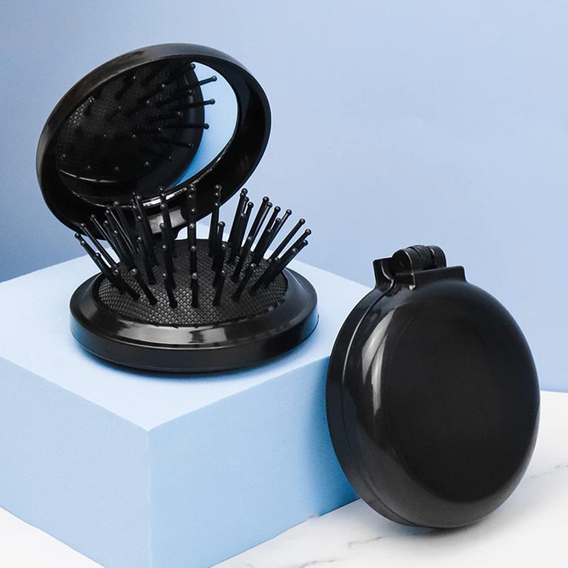 Portable Circular Pocket Comb with Mirror, Hair Styling, Folding Mirror Comb, Plastic Air Cushion Massage Comb, Flip Type Foldin