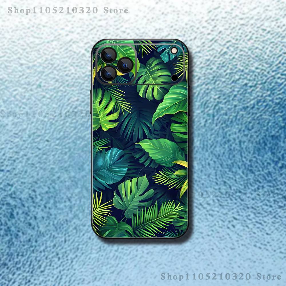 

palm leaves Phone Case For iPhone 17,16,15,14,13,12,Pro,Max,Plus,E,SE4,Air,Mini Black Soft Box iPhone13