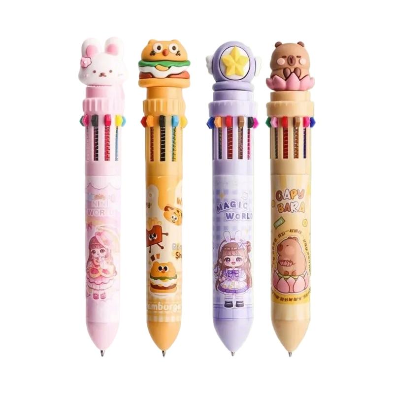 Pack of 4 10 in 1 12 in 1 Retractable Ballpoint Pens with 0.5mm Fine Tip Multicolor For School Office and Art Projects