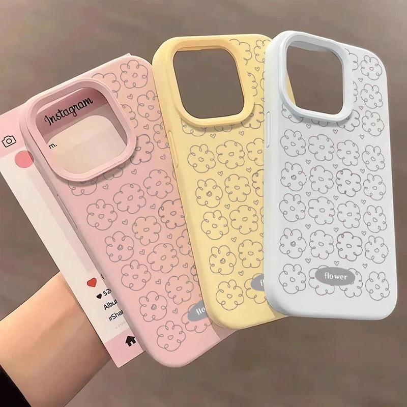 Simple ins line flower is suitable for Apple iP16/17promax mobile phone case 14 glutinous rice 15 liquid matte large hole