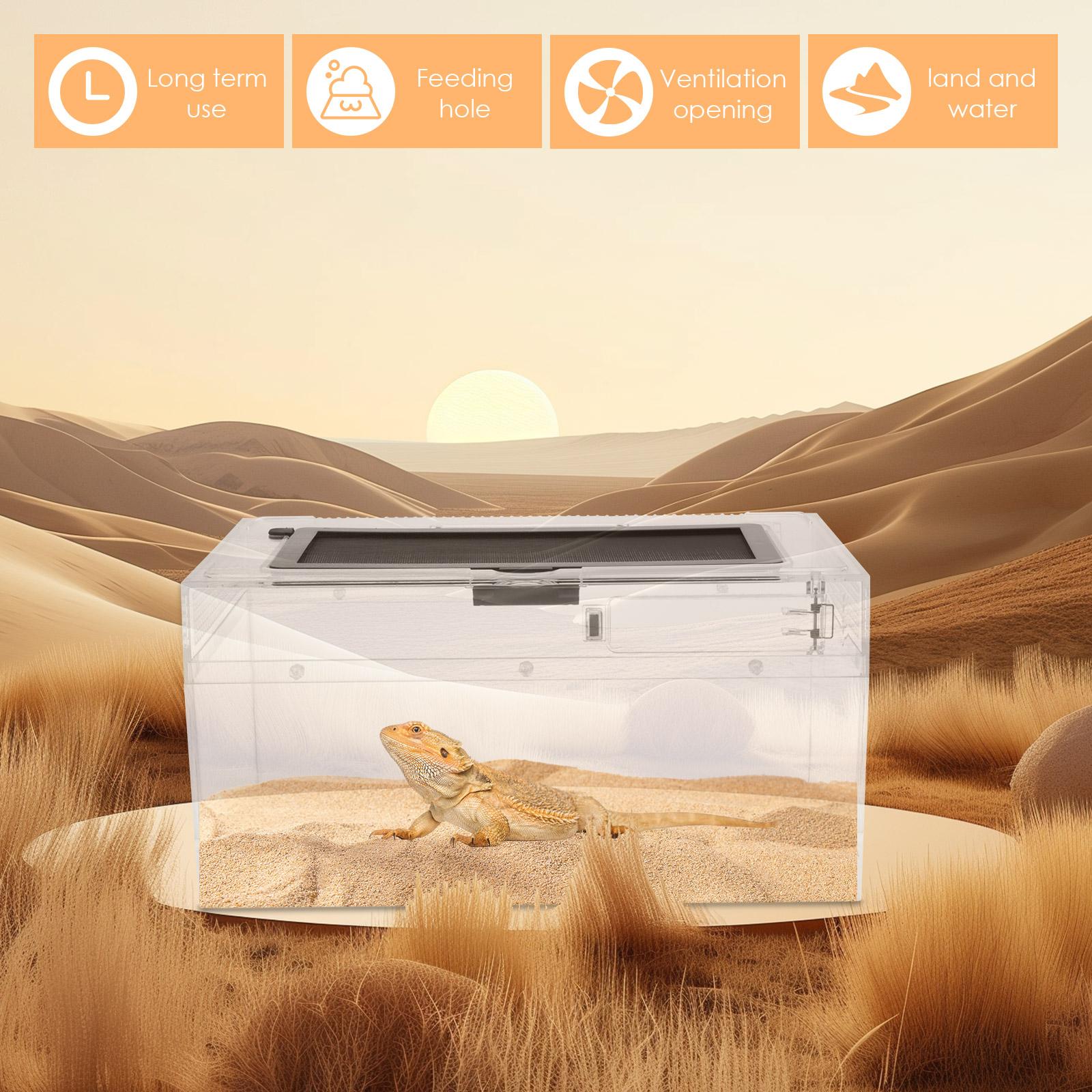 Reptile Terrarium Transparent Breathable Amphibian Tank Anti-Escape Breeding Box for Turtle Spider Lizard Snake Frog Reptiles