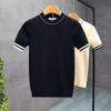 Men's Trendy Summer Breathable Knit Slim Fit Color Block Stripe Short Sleeve T-Shirt