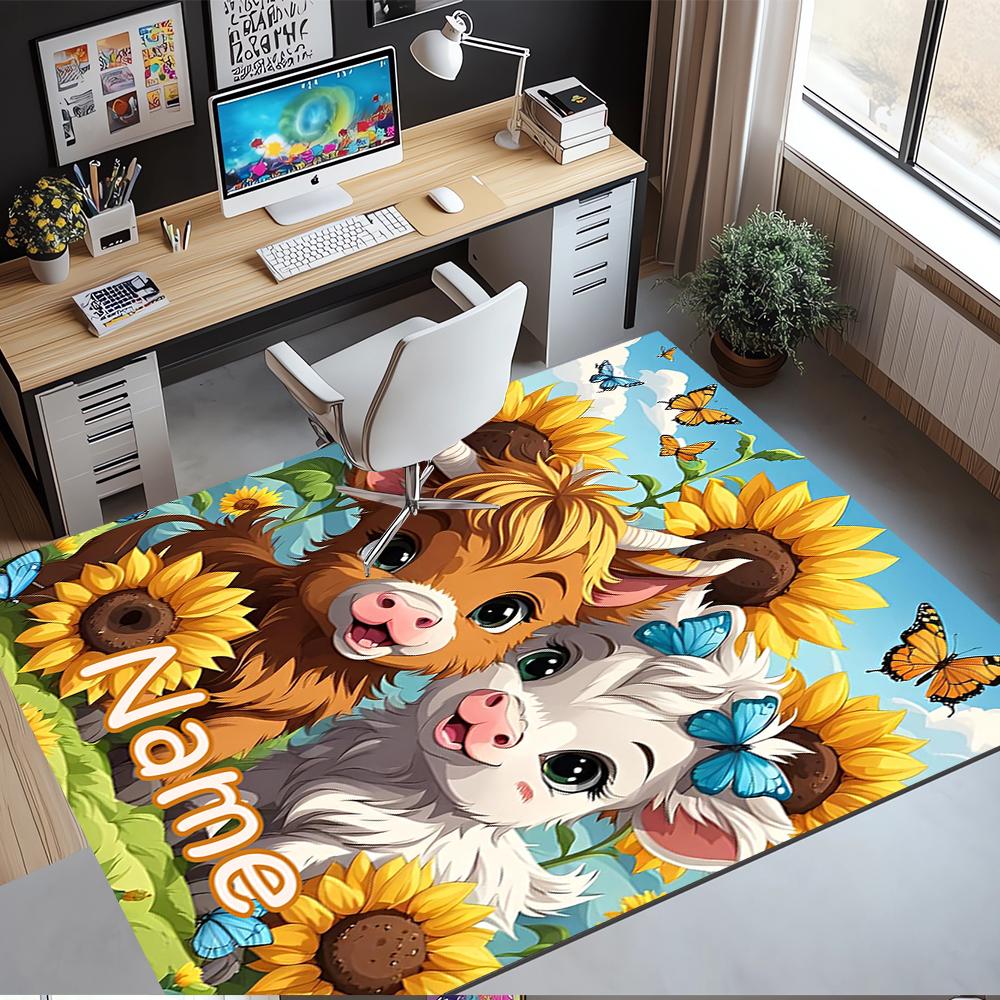 Custom Name Cow Printed Carpet,Rug for Office Chair Living Room Bedroom Kitchen Room Decor Gifts.