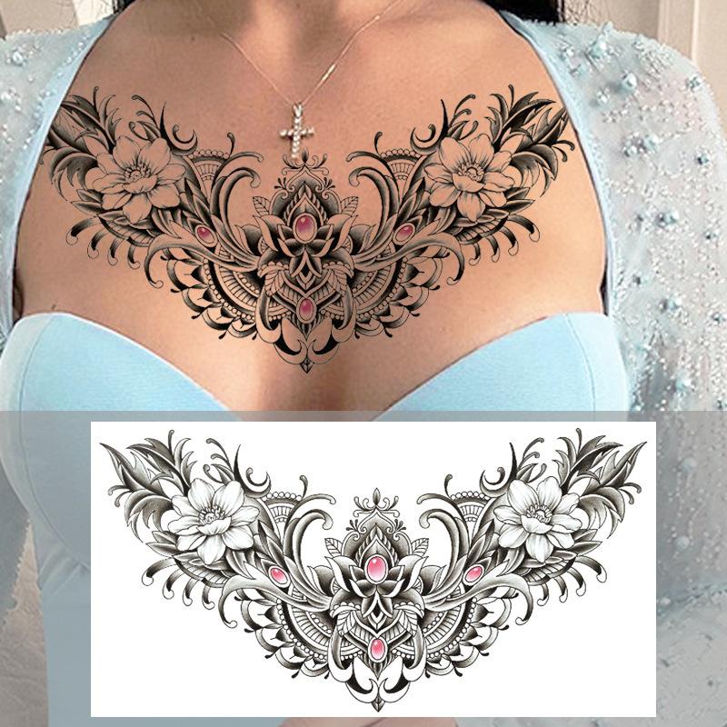 Über die Schulter Drache dreiseitiger Buddha Blume Brust Tattoo Aufkleber, neuer Halbarm-Buchstaben Anti-Schweiß Tattoo Aufkleber