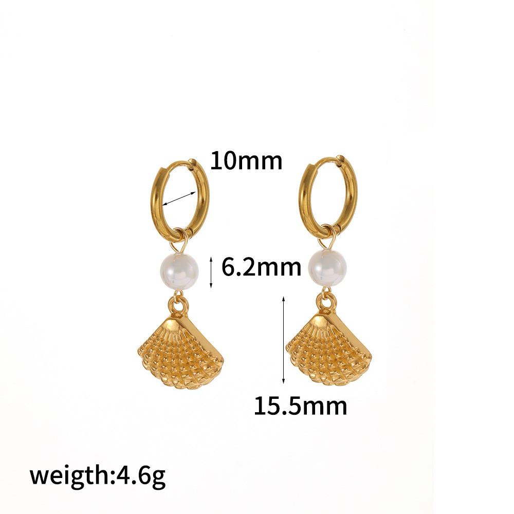 Brincos Série Oceano de Conchas e Cavalos-marinhos em Aço Inoxidável com Banhos de Ouro para Mulheres