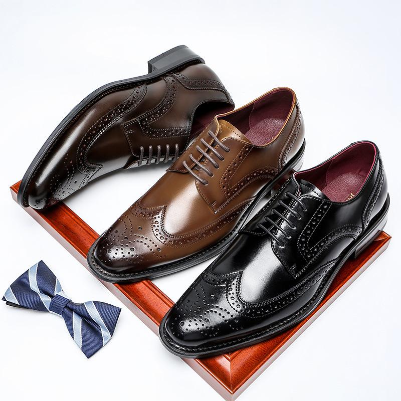 2025 Spring New Men's Leather Shoes Men's Leather Gentleman Brock Engraved Men's Leather Shoes Business Dress Shoes Wedding Shoes