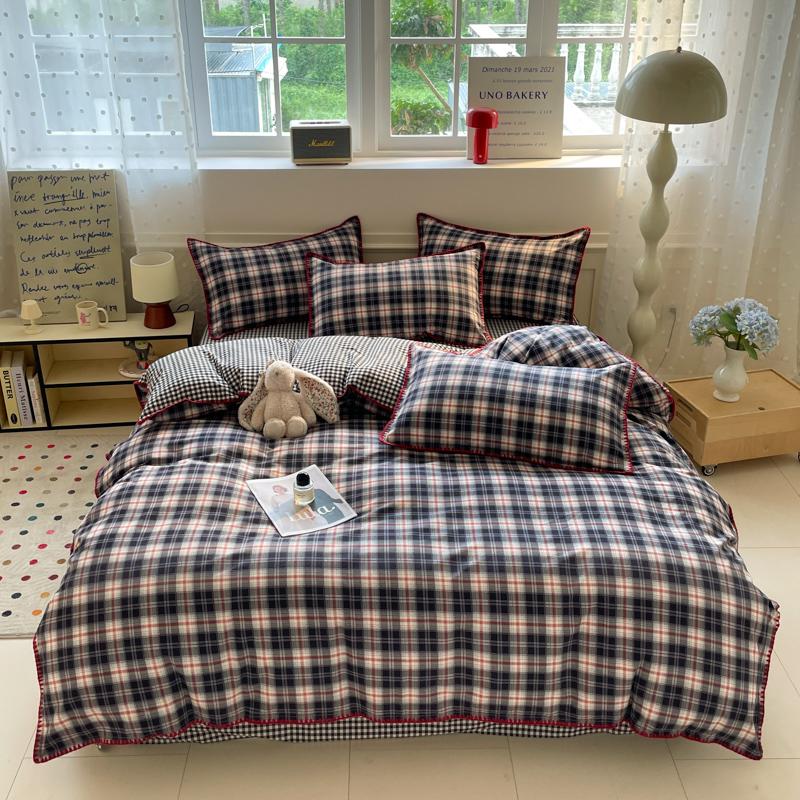 

Thickened Cotton Bedding Set with Grinding Triangle Needle Design Ins Style - Quilt Cover Pillowcase And Sheet Set Flat Sheet&Single 150x200cm