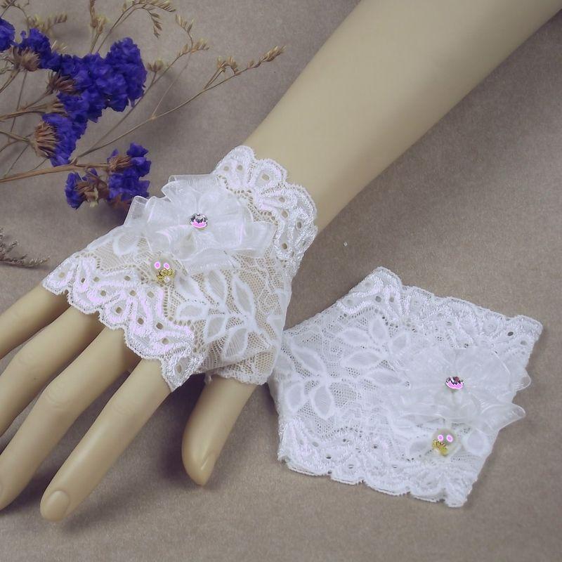 

Летние женские тонкие перчатки без пальцев, закрывающие татуировки и шрамы, кружевные, для защиты от солнца, перчатки с половиной пальцев, аксессуары для свадебного платья White 10cm Jade Branch with Flower Pair One size