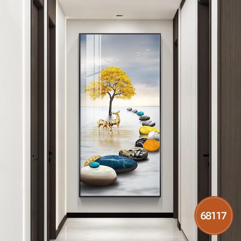 JINGRUIXIANG Glück Goldener Baum Vertikale Eingang Dekoration Ölgemälde