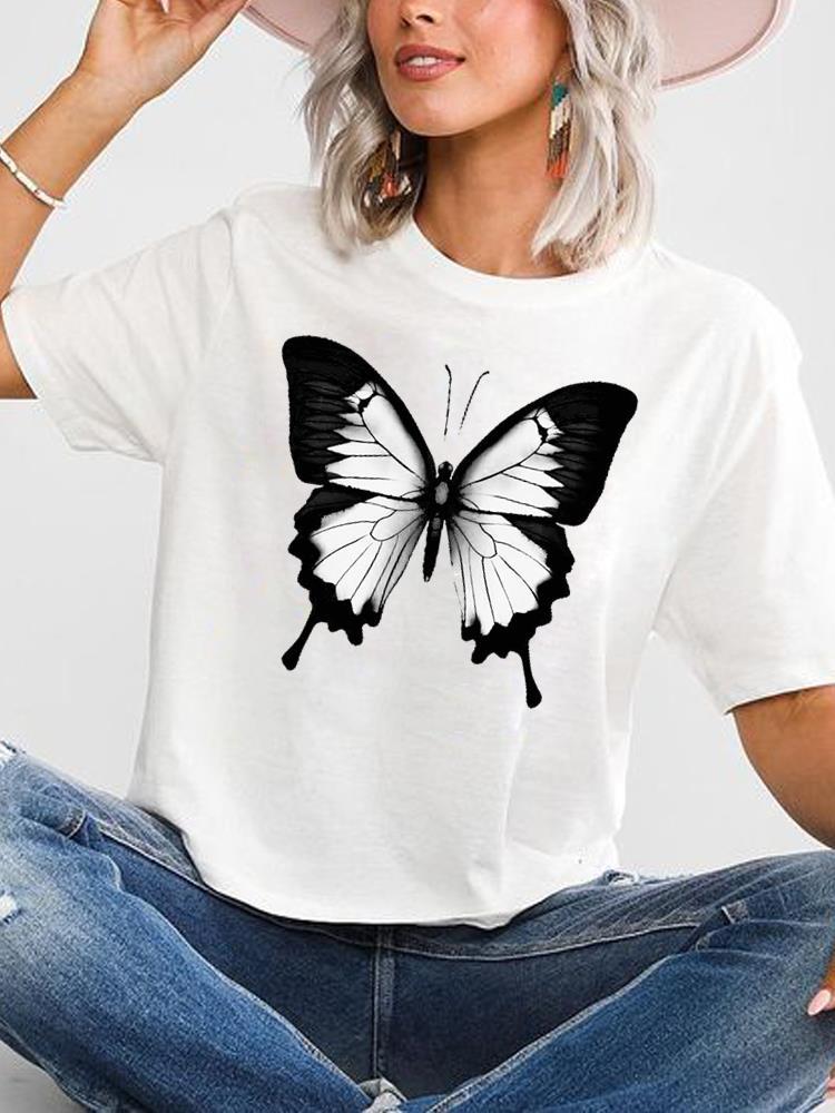 Butterfly Graphic Oversized T-Shirt Cute Short-Sleeved Top for Women European And United States Style Casual Fashion Modal