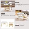 Flieks Coffee Table Set of 2, High-Gloss Living Room Table with Storage, for Living Room and Balcony - Metal Frame, Gold and White