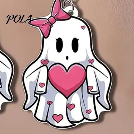 Lightweight Earrings Pink Heart Ghost Earrings, Cute with Bow Drop Easy to Wear Acrylic Halloween for Girls Women