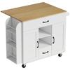 Rolling Kitchen Island, Fold-Out Worktop, Soft-Close Cabinet Doors, Drawers, Towel Holder, MDF, White
