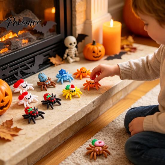 Collectible Spider Toys Halloween Figurine, 3D Printed Articulated Joint with Glow Spooky Home Decorations in Dark Eggs, Decor for Party, Sensory