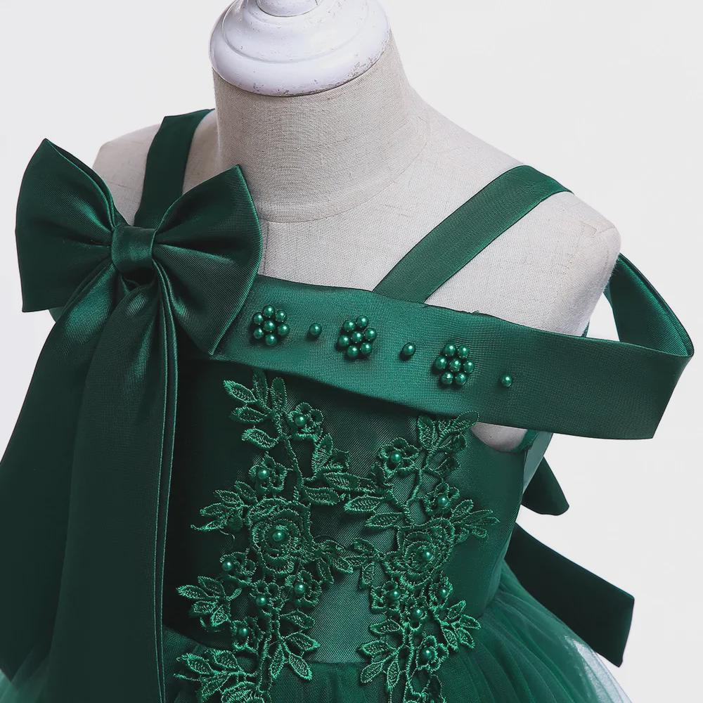 Beaded One-Shoulder Satin Mesh Flower Girl Dress