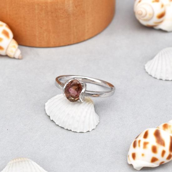 

Кільце зі срібла 925 проби з двоколірним турмаліном із натуральним дорогоцінним камінням розміром 6 США Подарунок Весілля, весілля, день народження, ювілей, подарунок 6 US