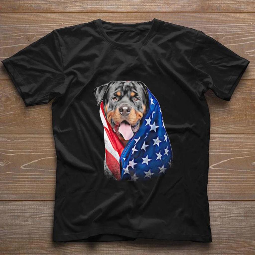 Fashion American Flag Rottweiler T Shirt Short Sleeve 100 Cotton Casual Tshirts Loose Top Size S3XL