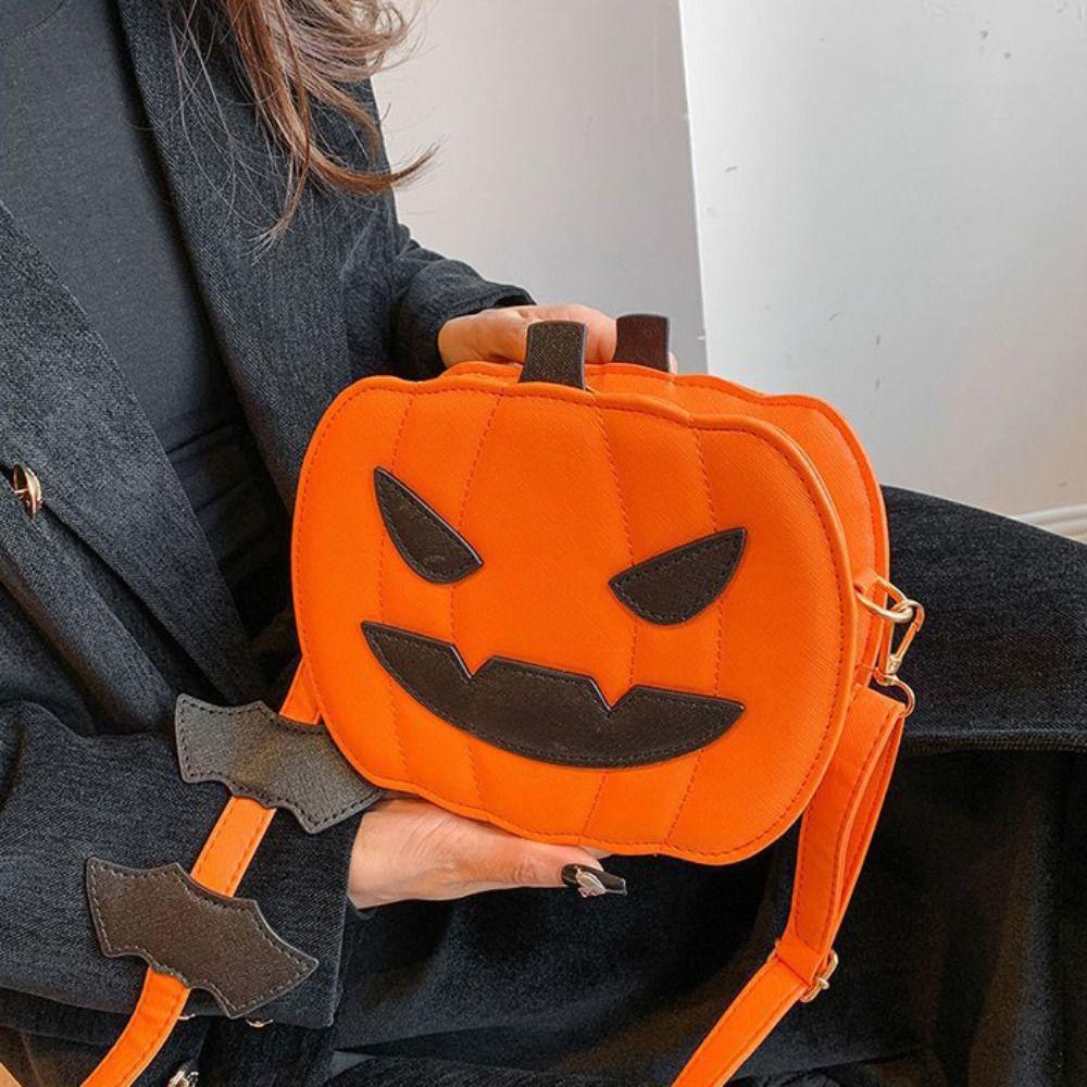 Large Capacity Pumpkin Shoulder Bag Funny Square Crossbody Bag Cartoon Halloween Pumpkin Bag  Party