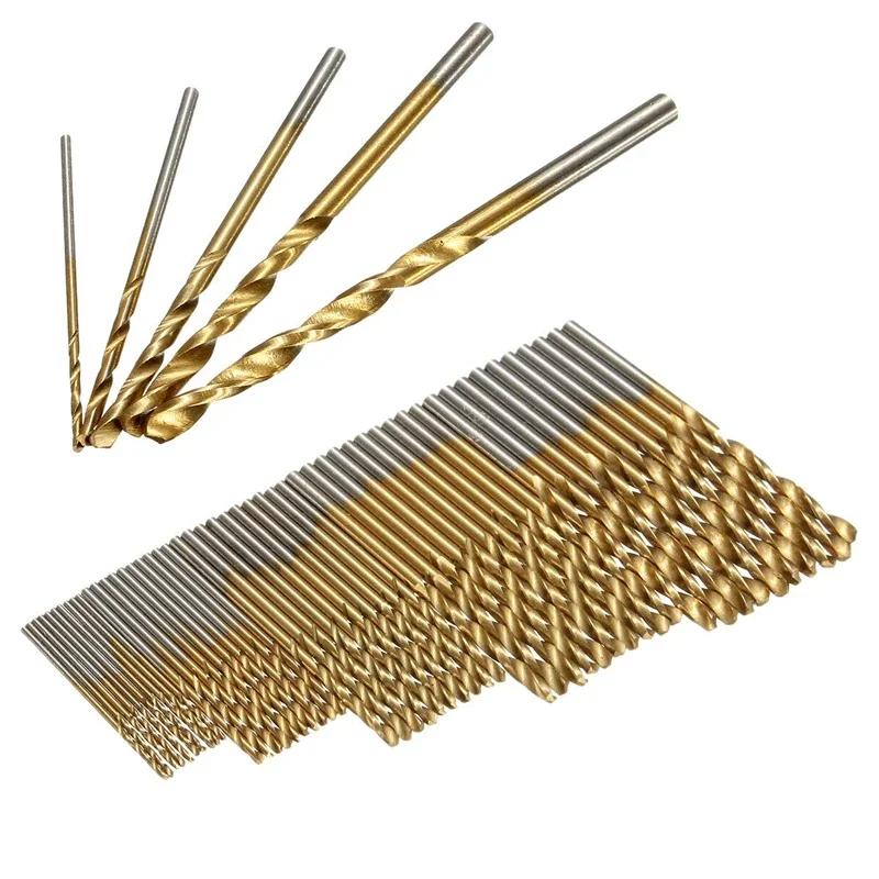 50Pcs 1/1.5/2/2.5/3mm Twist Drill Set Anti-rust Wear Protection High Speed Steel Titanium Coated Drill Bit Landin Drill Bit Set