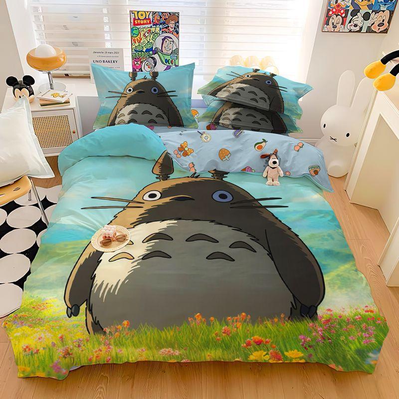 Copripiumino Stampato Cartone Animato 3D Raffinato My Neighbor T-Totoro Set Biancheria da Letto Piumone Letto Casa Giovanile Decorazione Bambini Ragazzi Ragazze Regalo