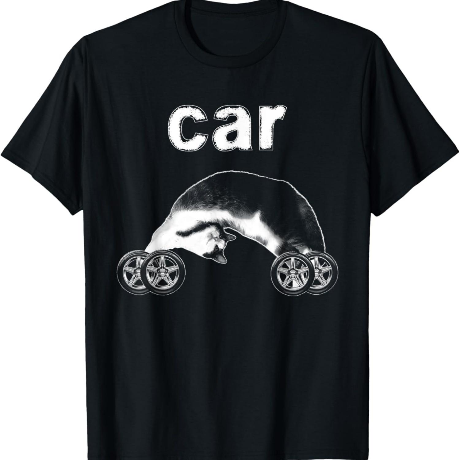 Cat Car Shirt Funny Meme Humor Kitty On Wheels Men Women T-Shirt S чёрный