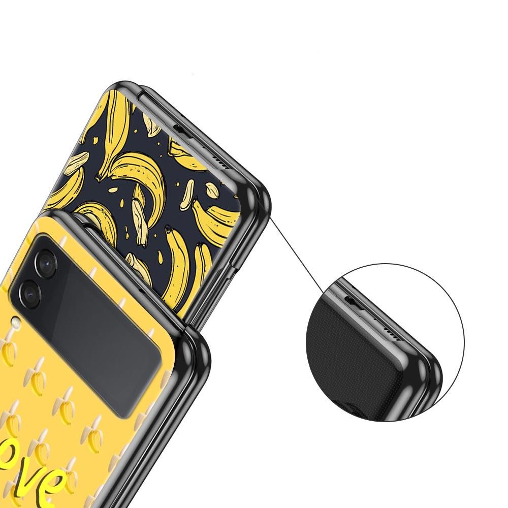 Funny Bite Apple Banana Hard PC Phone Case For Samsung Galaxy Z Flip 7 6 5 4 Black Cover For Galaxy Z Flip 3 Foldable Fundas Bag