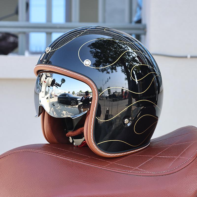 S68-DOT Certified 3/4 Open Face Motorcycle Helmet Shell Lightweight Breathable Retro Unisex Adult Scooter Cruiser Safety Helmet
