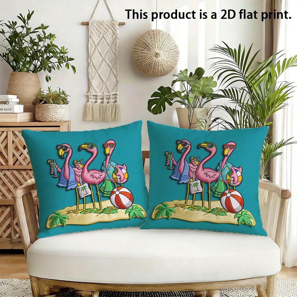 2pcs Summer Vacation Flamingo Square Throw Pillow Covers Tropical Beach Theme Cushion Cases for Home Decor Cushion Cover