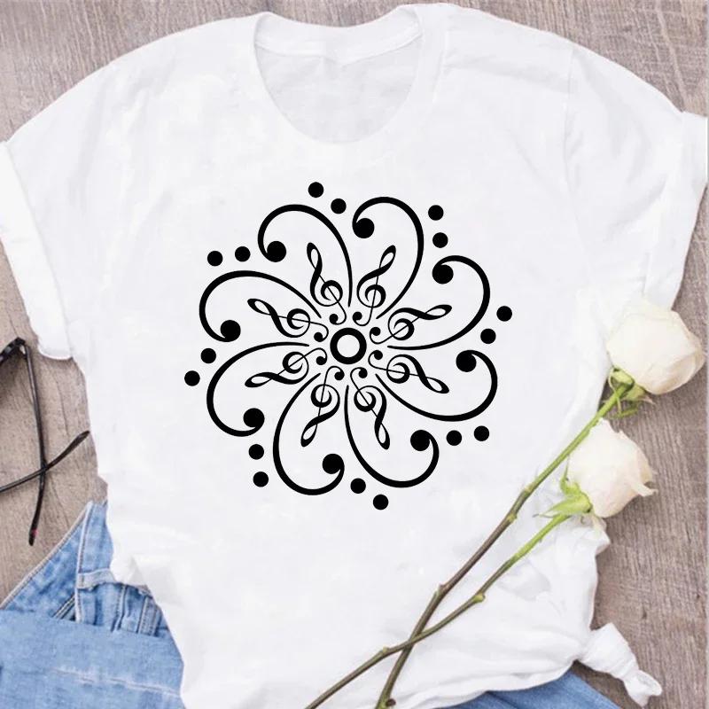 Damen T-Shirt Musik Oberteile Kurzarm Schwarz T-Shirt Damen Lässig Neu Harajuku Lustig Musiknote Kunst T-Shirt Mode
