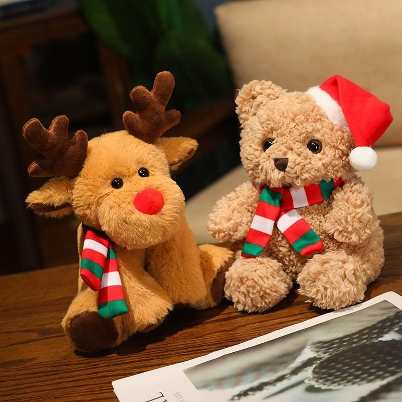 Plush Toy Christmas Polar Bear Penguin Doll Santa Claus Stuffed Animal Decor