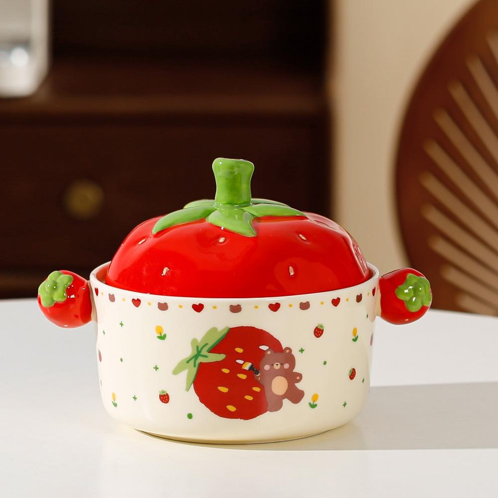 Creative Hand Color Strawberry Ceramic Tableware Large Capacity Cup Dormitory Students School Season Noodle Bowl Girls High Value