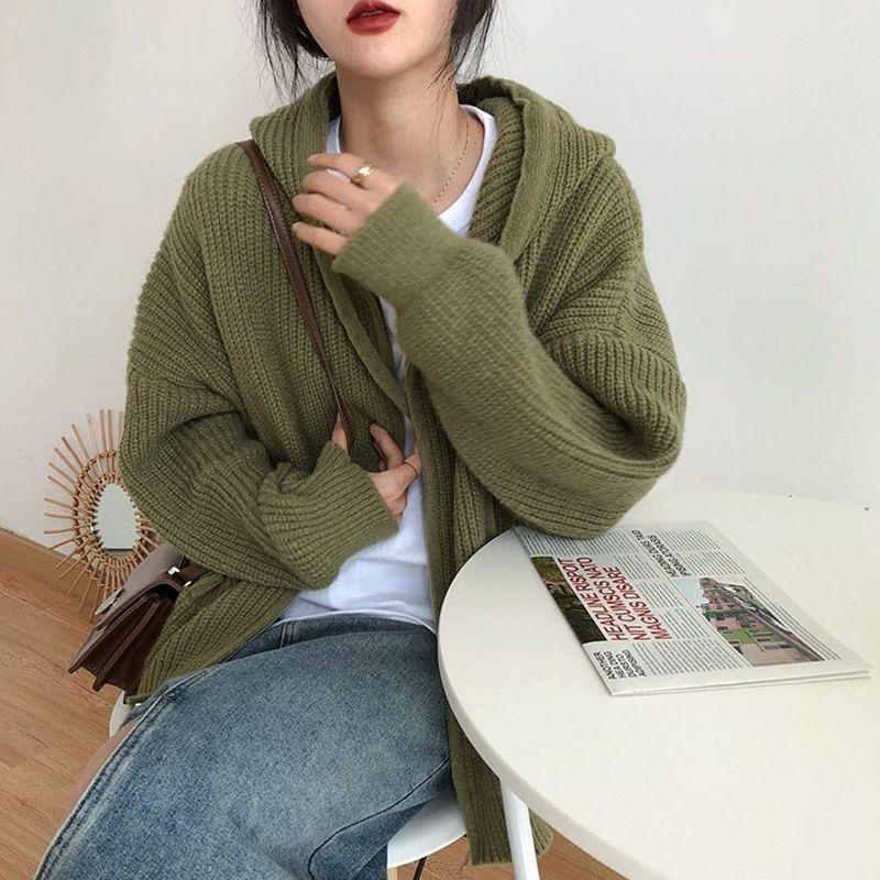 Pullover Mantel Strickjacke für Damen Herbst Winter Große Größe Einfarbig Locker Langarm Strickpullover Mantel