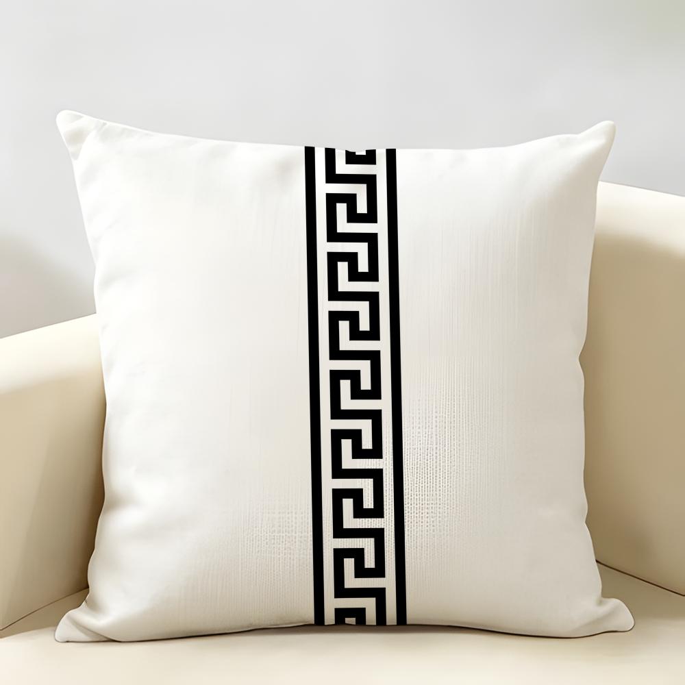 Geometric Embroidery Cushion Cover Natural Linen Organic Fabric Double-Sided Printing Breathable Perfect For Home Decor
