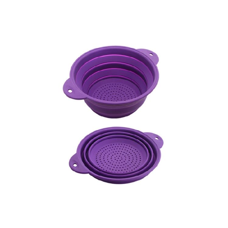 Foldable Silicone Colander Fruit Vegetable Washing Basket Strainer Collapsible S фиолетовый
