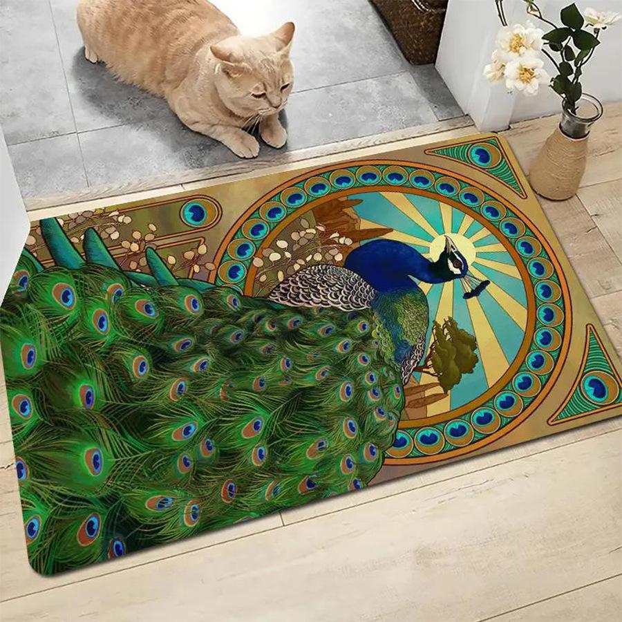 Crystal Velvet Elegant Peacock Carpet Floor Mat Bedside Carpet Door Mat Room Decoration Mat Kitchen Carpet
