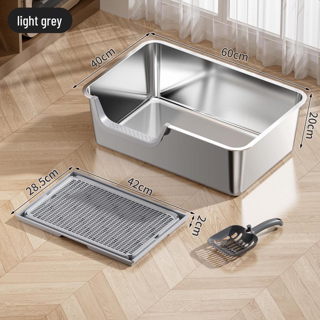Large Stainless Steel Top-Entry Cat Litter Box with Anti-Splash Design and Deodorizing Features