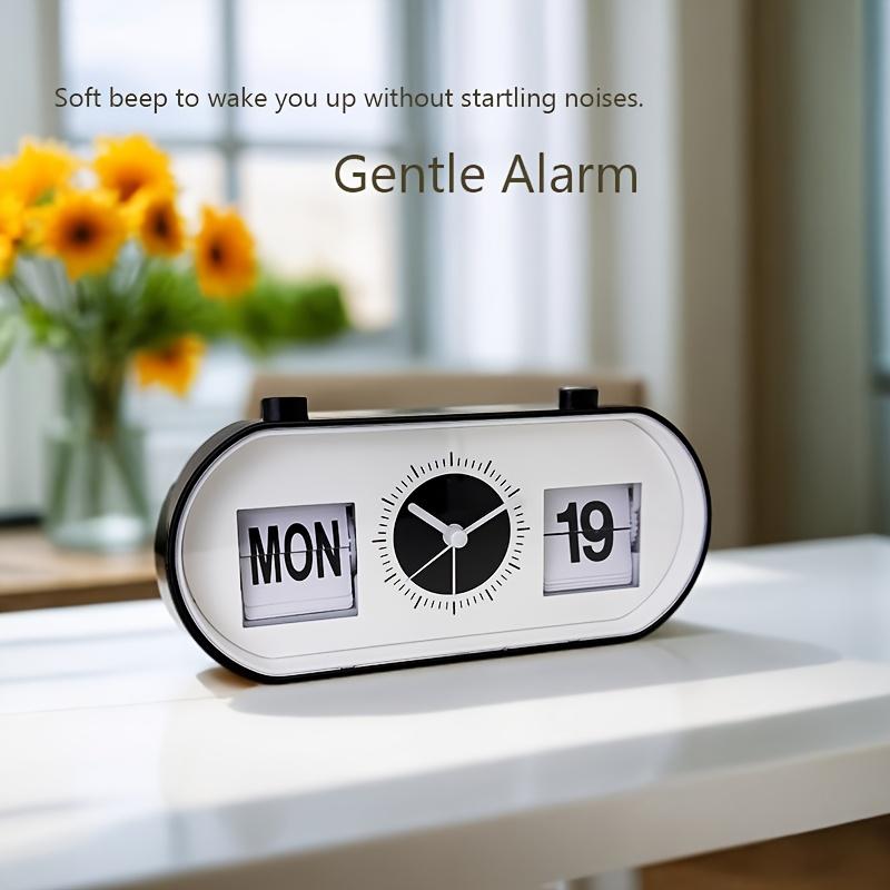 Silent Desktop Clock with Large Display, Black Background, White Numerals Hands Minimalist Clock Design, Plastic Frame Clock,for Home Office,Study