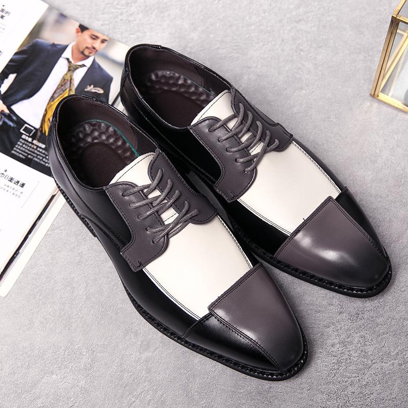 Men's Plus Size Color Block Leather Shoes: British Style, Low-Top, Casual and Formal for Spring and Autumn.