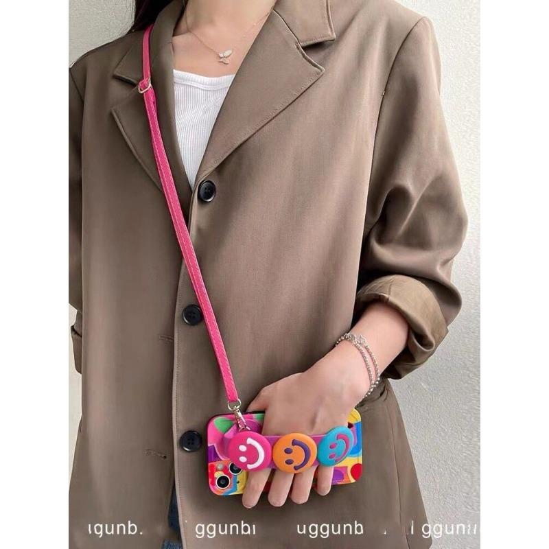 Graffiti Flower Wrist Strap Crossbody Full Coverage Phone Case For Iphone 13 14 15 16 17 Pro Max