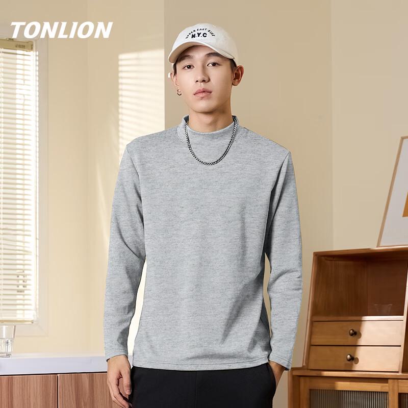 TonLion Men's Fleece-Lined Semi-High Collar Thermal T-Shirt
