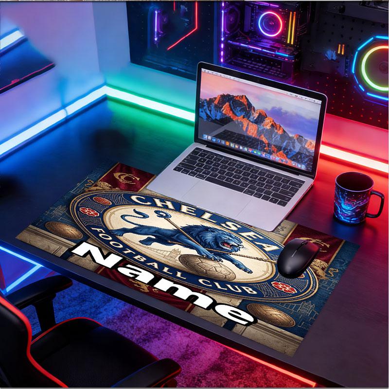 Custom Name Personalized Chelsea Football Club Pattern Mousepad, Laptop PC Desk Mat, Decorative Desk Mat for Home Keyboard Pad Gift