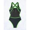Sexy Neon Grün Schwarz Patchwork Bademode Damen Ausgeschnitten Überkreuzter Rückenfreier Badeanzug Schlank Bauchkontrolle Einteiliger Badeanzug 2025