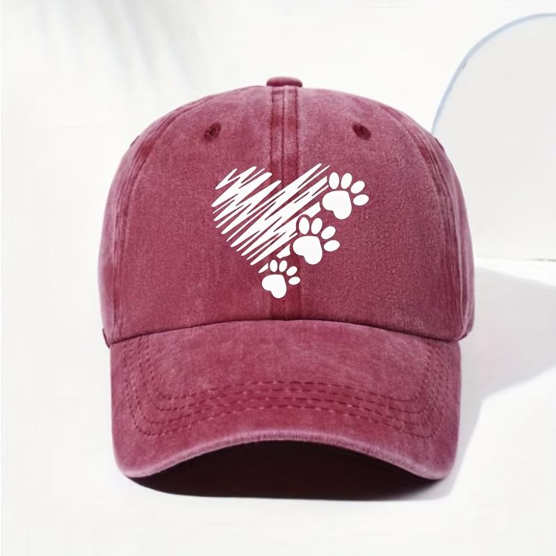 Vintage Baseball Cap Vintage Washed Baseball Cap with Cat Paw Heart Print  Mens Distressed Gray Dad Hat One Size