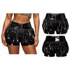 Women Ruched Patent Leather Hot Pants Bubble Shorts Front Zip High Rise Bottoms for Stage Performance Rave Party Club