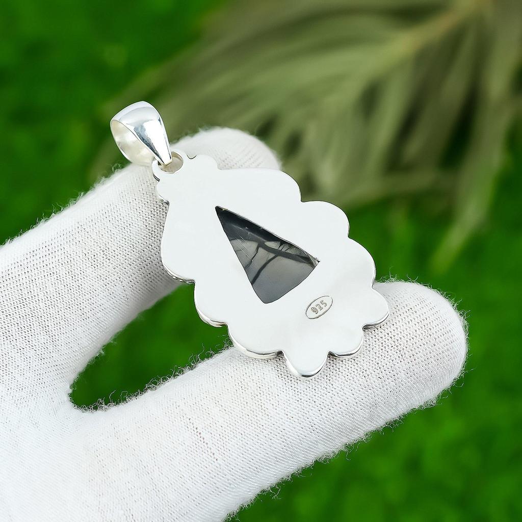 925 Sterling Silver Picasso Jasper Stone Bezel Handcrafted Unique Sister Pendant