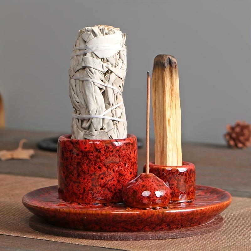 Ceramic Incense Holder 4-in-1 Ceramic Incense Burner Holder 1pc | Palo Santo & Sage Smudge Stand with Stick Candle Holder, Elegant Home Decor