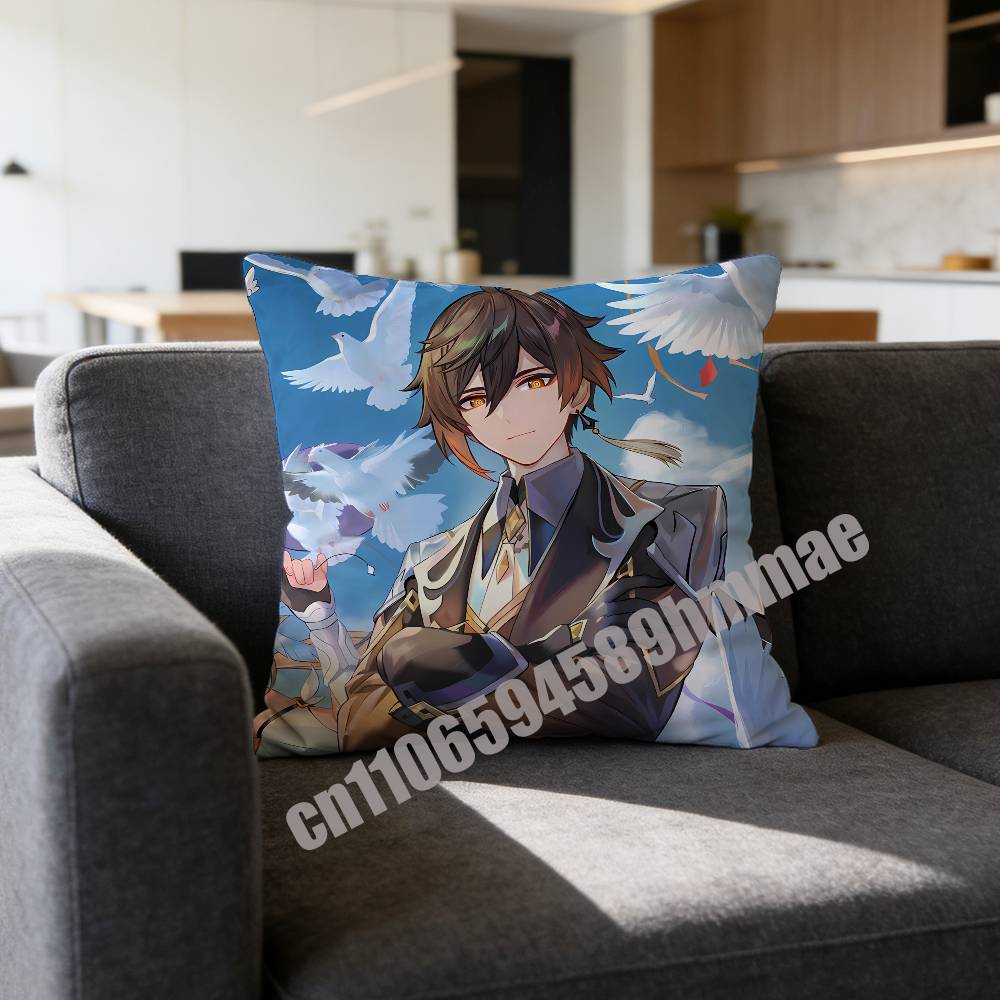 Genshin Impact Zhongli Throw Pillow Case Sham 45X45Cm 35X35Cm Square Bedroom Pillowcase Cushion Cover