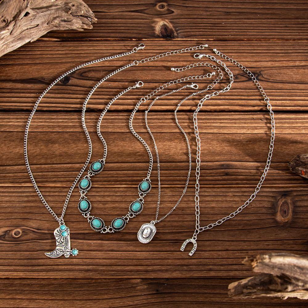 Bohemian Turquoise Chain Choker Vintage Multi Layer Necklace Vintage Pendant Necklace  Party
