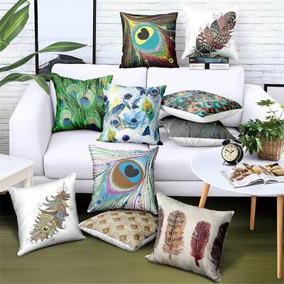 Bunte Pfauenfedern Kissenbezug Polyester Kissenbezug Dekorativ für Sofa/Auto Heimdekoration 45X45CM Dekokissenbezug